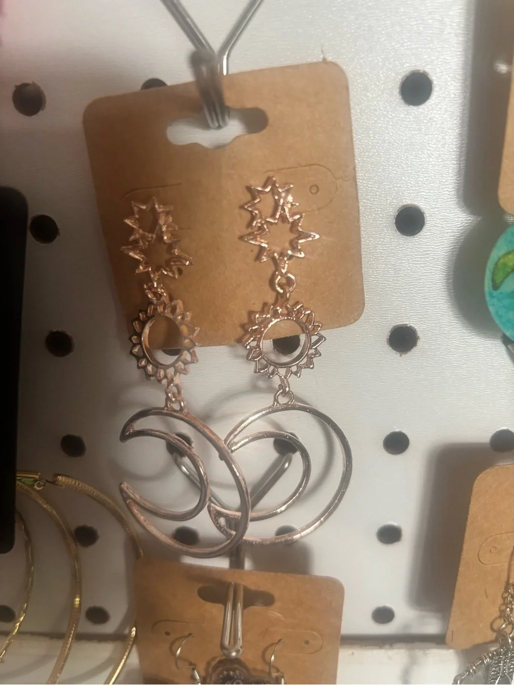 Rose Gold Sun and Crescent Drop Earrings